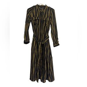 Banana Republic Black and Tan Striped Long Sleeve Dress
